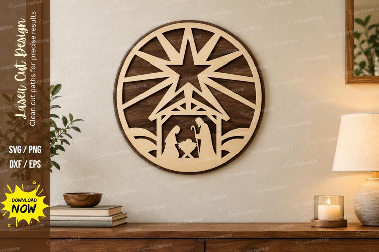 Round Nativity Laser Cut SVG File, round nativity svg