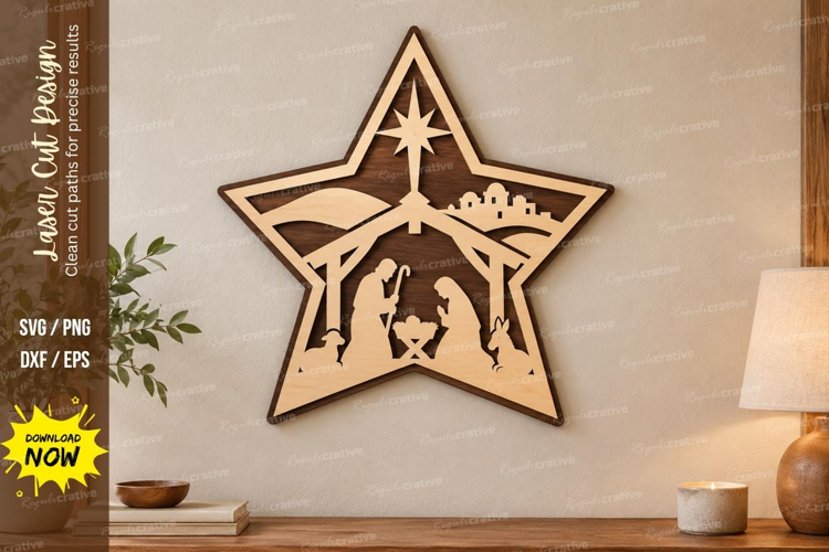 Star Manger Laser Cut SVG File, star manger svg, nativity