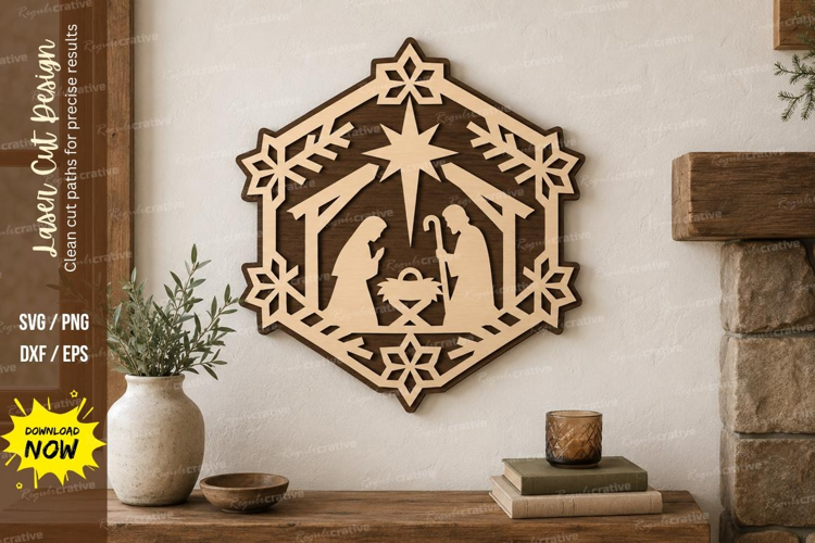 Nativity Hexagon Laser Cut SVG File, nativity hexagon