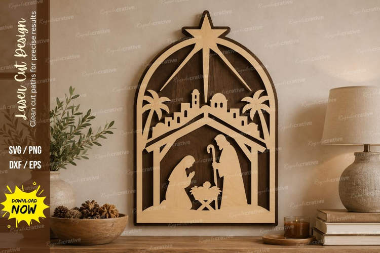 Arched Nativity Laser Cut SVG File, arched nativity svg