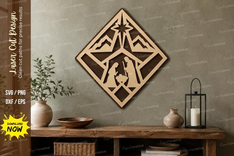 Diamond Nativity Laser Cut SVG File, diamond nativity example image 1