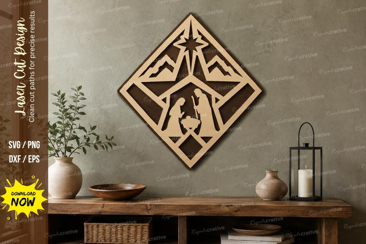 Diamond Nativity Laser Cut SVG File, diamond nativity