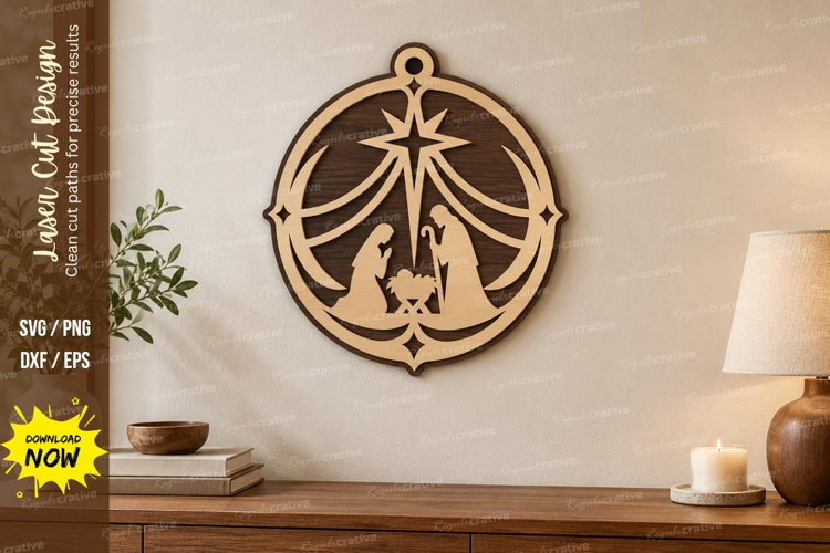 Nativity Bauble Laser Cut SVG File, nativity bauble svg