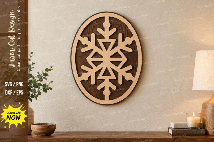 Oval Snowflake Laser Cut SVG File, oval snowflake svg, snowf