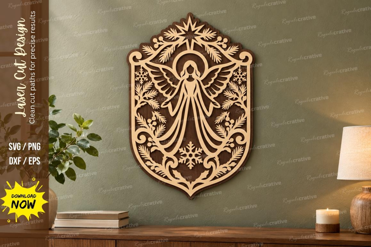 Angel Crest Laser Cut SVG File, angel crest svg, christmas