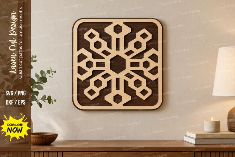 Square Snowflake Laser Cut SVG File, square snowflake svg, example image 1