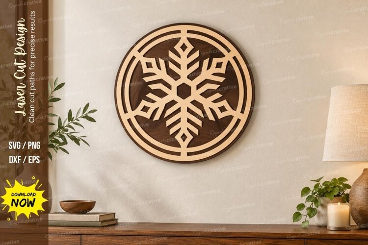 Circle Snowflake Laser Cut SVG File, circle snowflake svg, example image 1