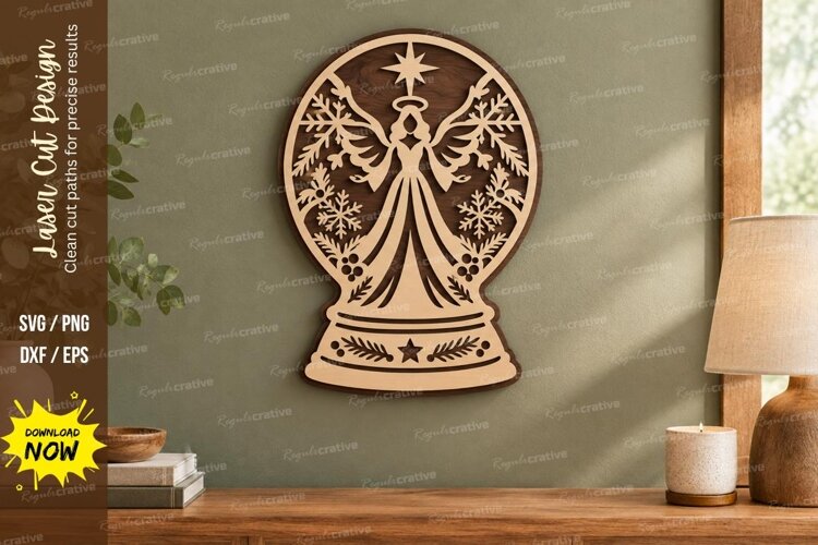Angel Snow Globe Laser Cut SVG File, angel snow globe svg, example image 1