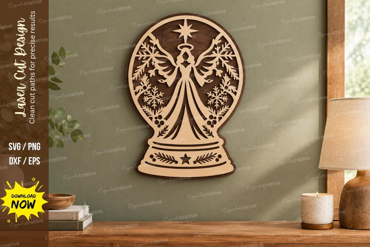 Angel Snow Globe Laser Cut SVG File, angel snow globe svg,