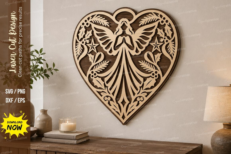 Heart Angel Laser Cut SVG File, heart angel svg, christmas
