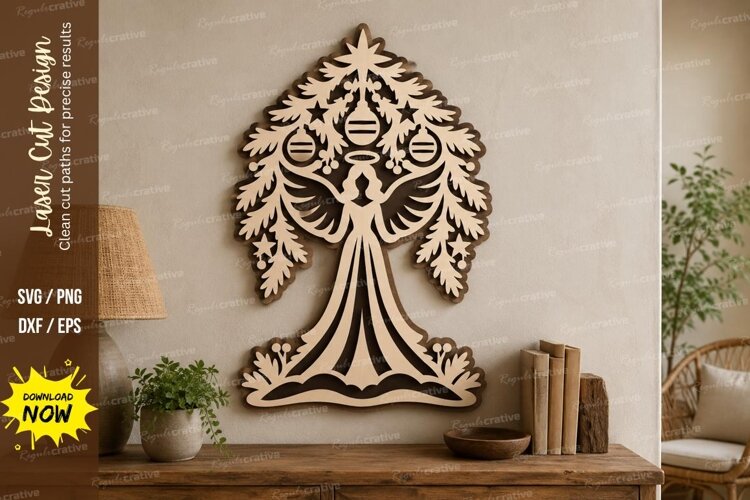 Floral Angel Laser Cut SVG File, floral angel svg, christmas example image 1