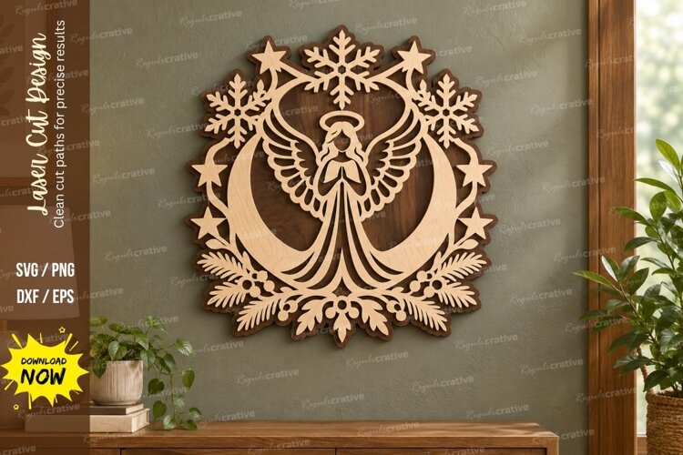 Crescent Angel Laser Cut SVG File, crescent angel svg, example image 1