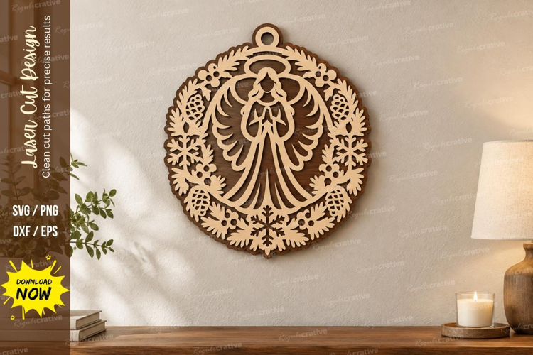 Round Angel Laser Cut SVG File, round angel svg, christmas
