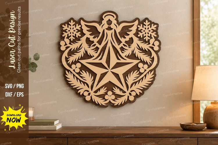 Angel Star Crest Laser Cut SVG File, angel star crest, angel