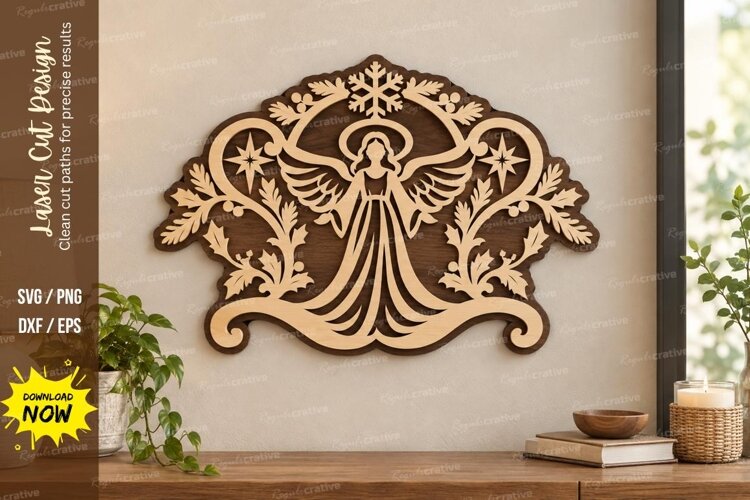 Angel Reindeer Crest Laser Cut SVG File, angel reindeer example image 1
