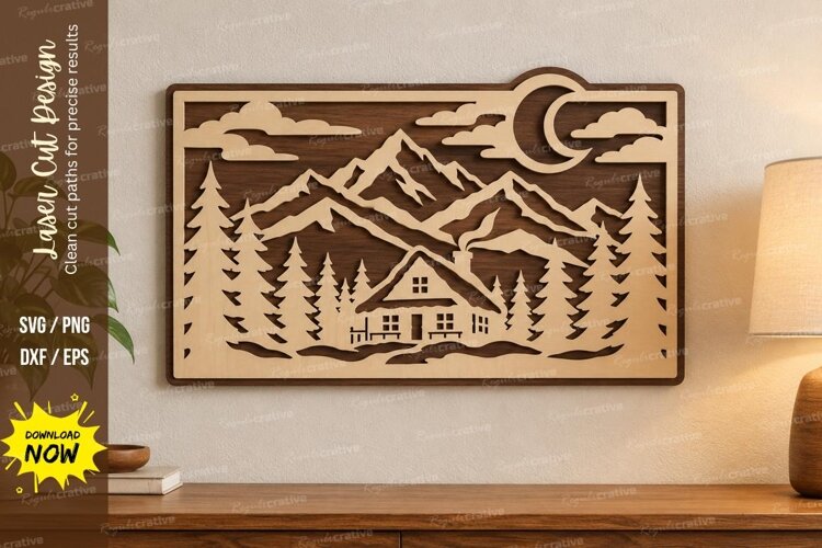 Mountain Cabin Laser Cut SVG File, mountain cabin svg example image 1
