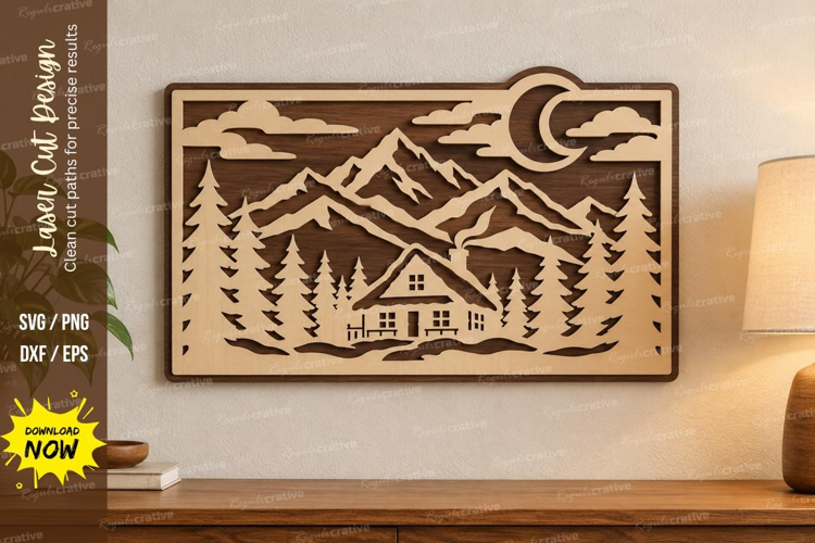 Mountain Cabin Laser Cut SVG File, mountain cabin svg