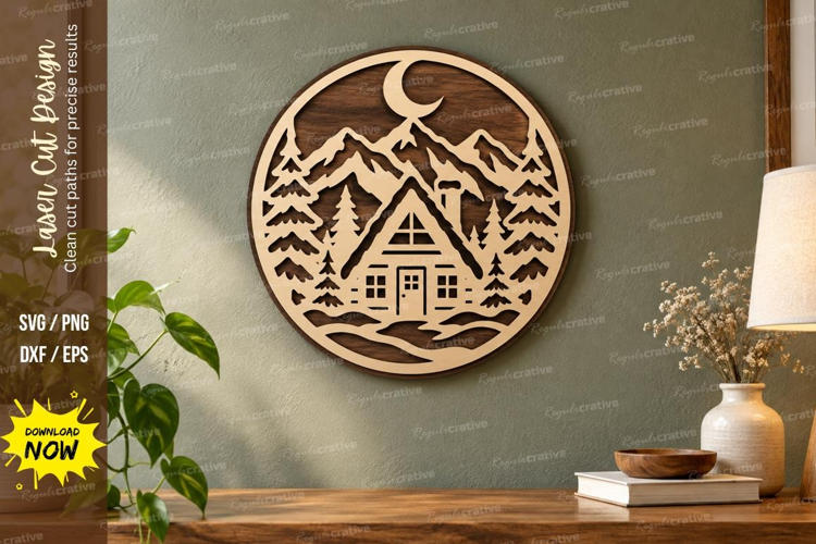 Moon Cabin Circle Laser Cut SVG File, moon cabin circle