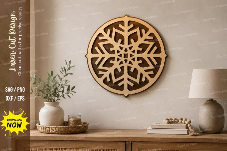 Round Snowflake Laser Cut SVG File, round snowflake svg example image 1