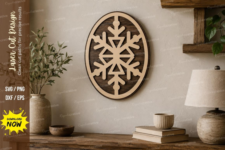 Oval Snowflake Laser Cut SVG File, oval snowflake svg