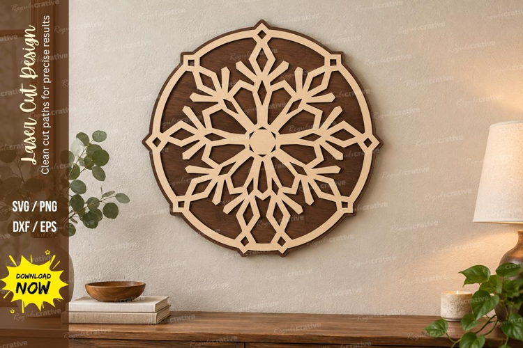 Round Snowflake Laser Cut SVG File, round snowflake svg