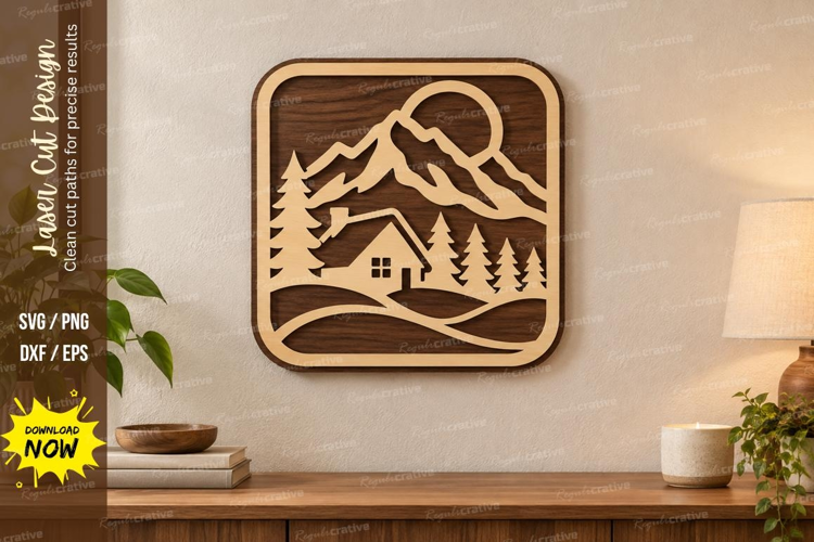 Moon Cabin Square Laser Cut SVG File, moon cabin svg, cabin