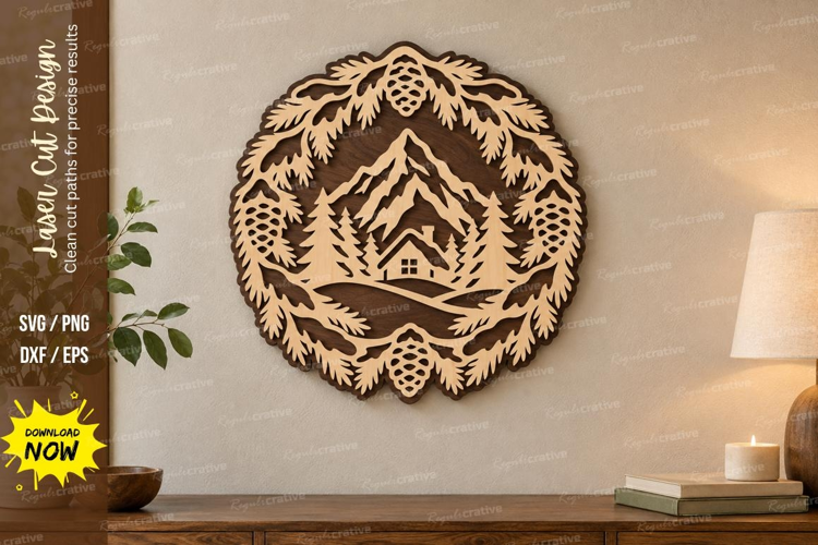 Ornate Cabin Scene Laser Cut SVG File, ornate cabin scene