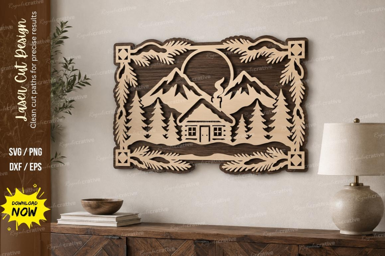 Cabin Forest Panel Laser Cut SVG File, cabin forest panel