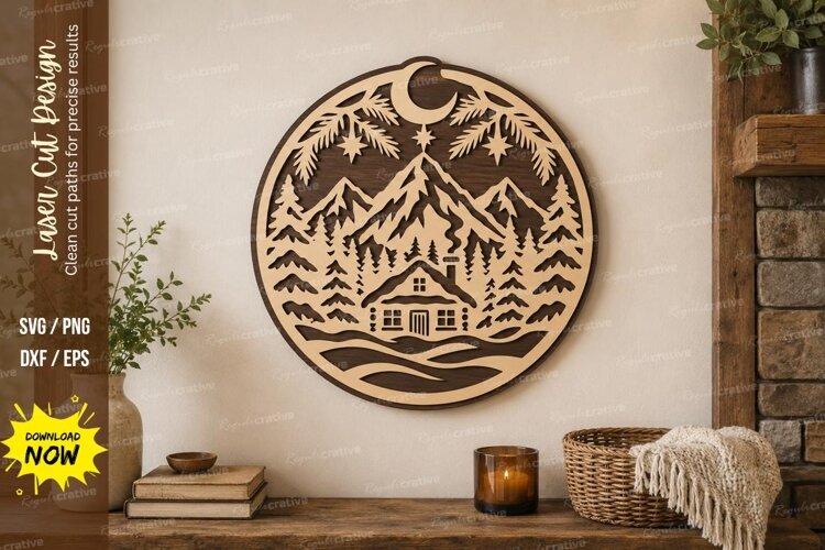 Moon Cabin Circle Laser Cut SVG File, moon cabin circle example image 1