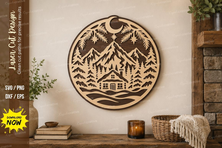 Moon Cabin Circle Laser Cut SVG File, moon cabin circle