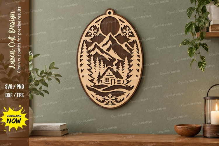 Oval Cabin Ornament Laser Cut SVG File, oval cabin ornament