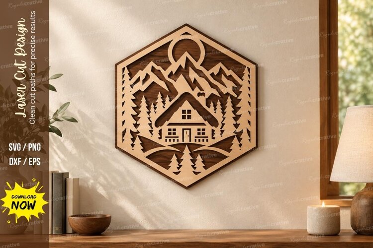 Hexagon Cabin Laser Cut SVG File, hexagon cabin svg example image 1