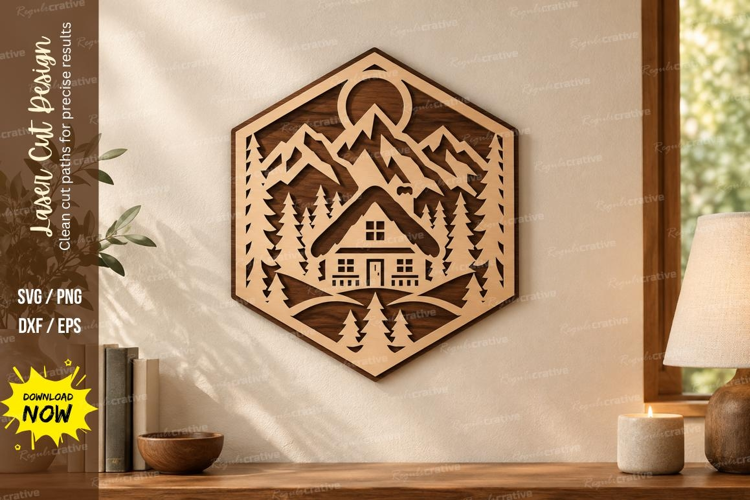 Hexagon Cabin Laser Cut SVG File, hexagon cabin svg