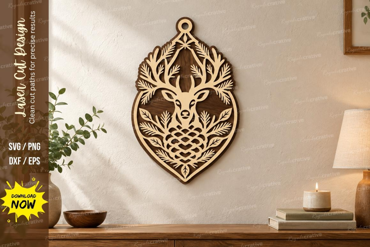 Deer Floral Ornament Laser Cut SVG File, deer floral svg