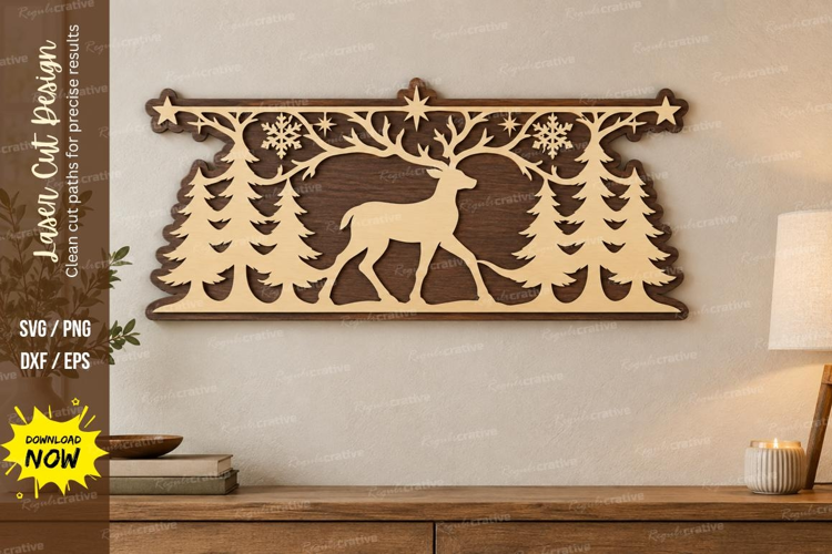 Reindeer Border Laser Cut SVG File, reindeer forest svg,
