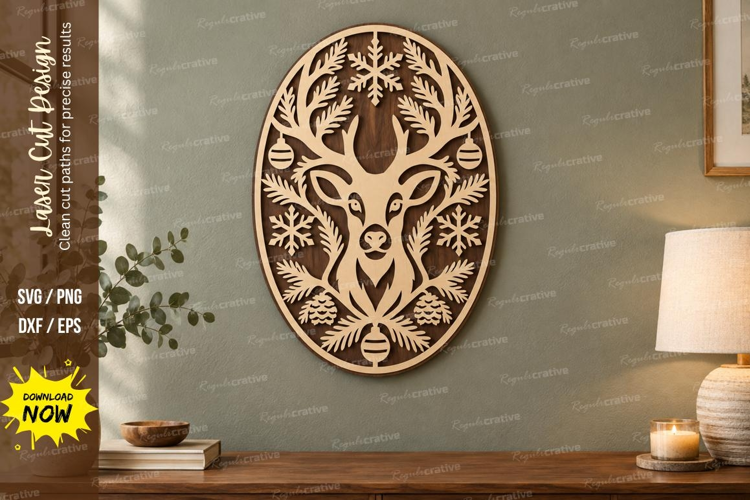 Deer Oval Wreath Laser Cut SVG File, deer oval wreath, deer