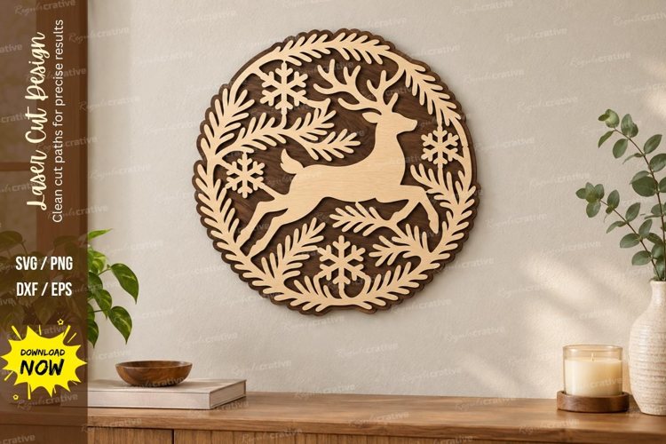 Leaping Deer Wreath Laser Cut SVG File, leaping deer svg