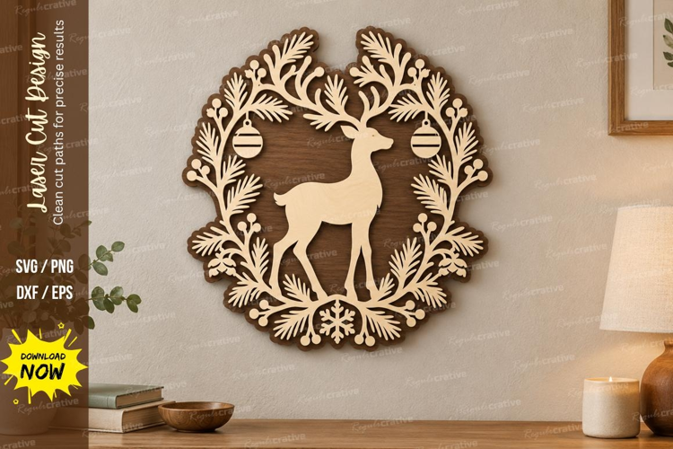 Deer Floral Oval Laser Cut SVG File, deer floral oval, deer