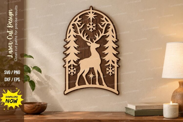 Deer Forest Arch Laser Cut SVG File, deer forest arch, deer example image 1