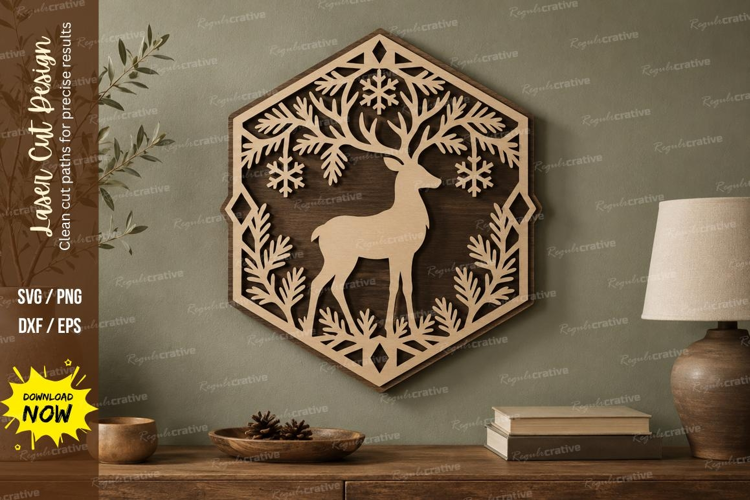 Hexagon Deer Forest Laser Cut SVG File, hexagon deer svg,