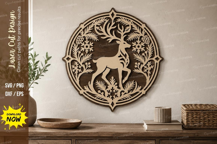 Round Deer Forest Laser Cut SVG File, round deer forest