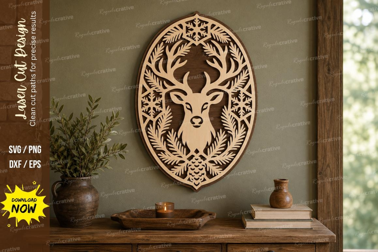 Deer Head Oval Laser Cut SVG File, deer head oval, deer head