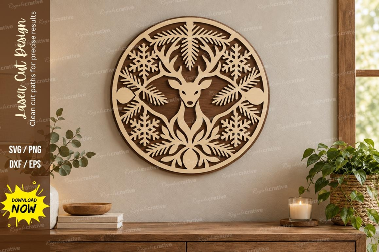 Deer Head Circle Laser Cut SVG File, deer head circle, dee