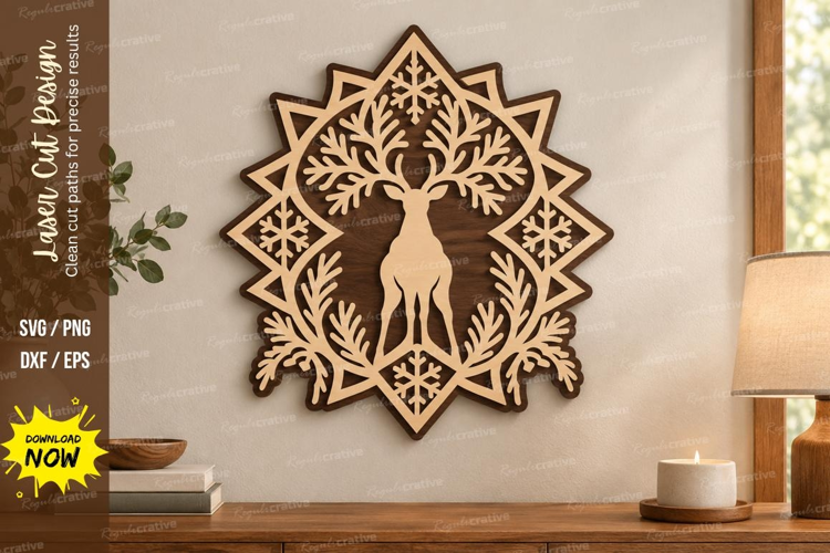 Deer Star Mandala Laser Cut SVG File, deer star mandala