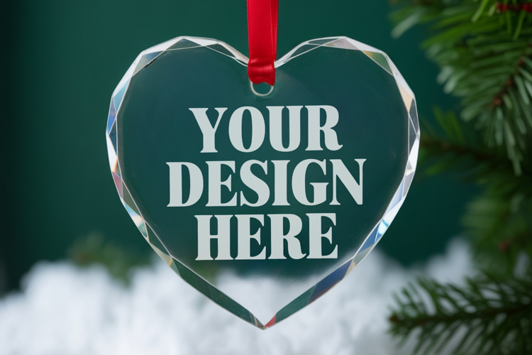 Christmas Heart Crystal Glass Ornament Mockups