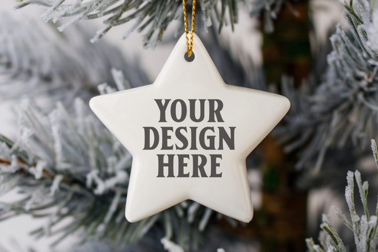 Christmas Star Ceramic Ornament Mockup | Holiday Star Tree