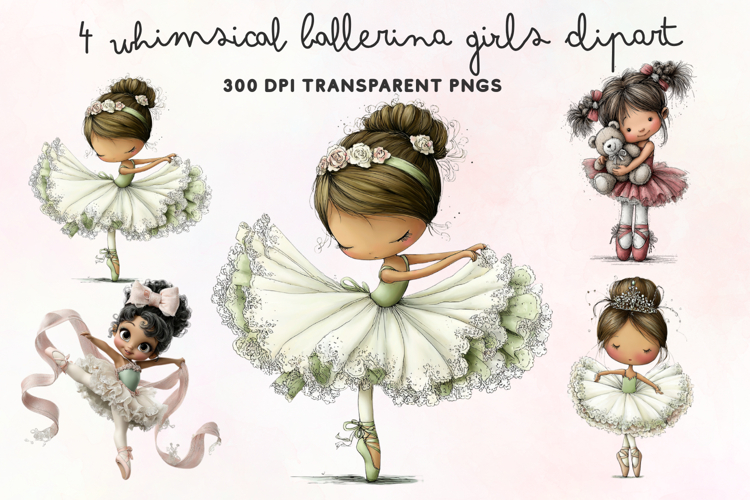 Whimsical Ballerina Girls Clipart PNG example image 1