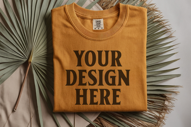 Mustard Comfort Colors 1717 Folded Tshirt Mockups