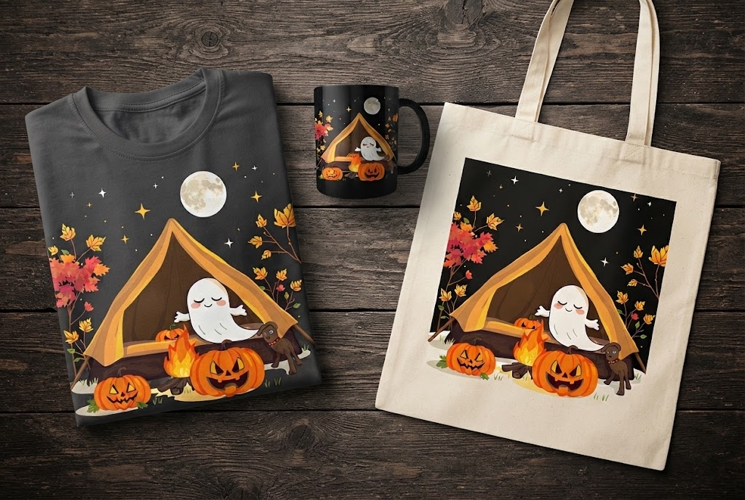 Ghost Camping Tent Halloween Design with Cute Dog