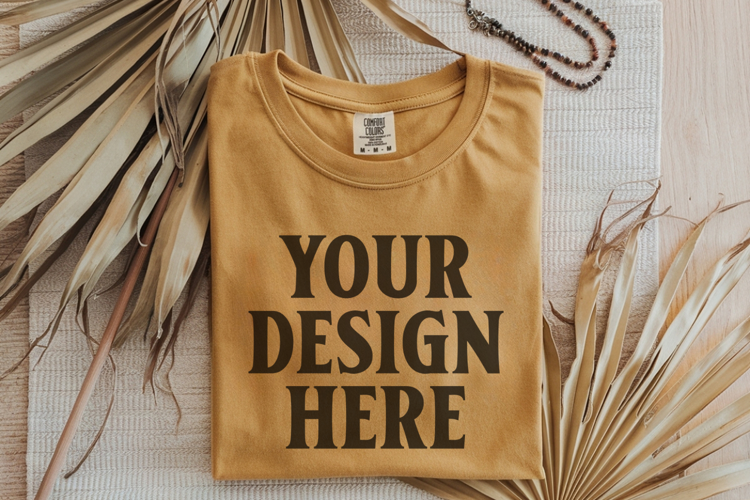 Mustard Comfort Colors 1717 Folded Tshirt Mockups